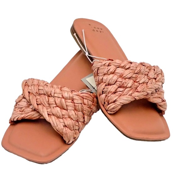 a new day Shoes - A New Day Pink Nicolette Sandal Womans Size 8 Slip On Basketweave Square Toe